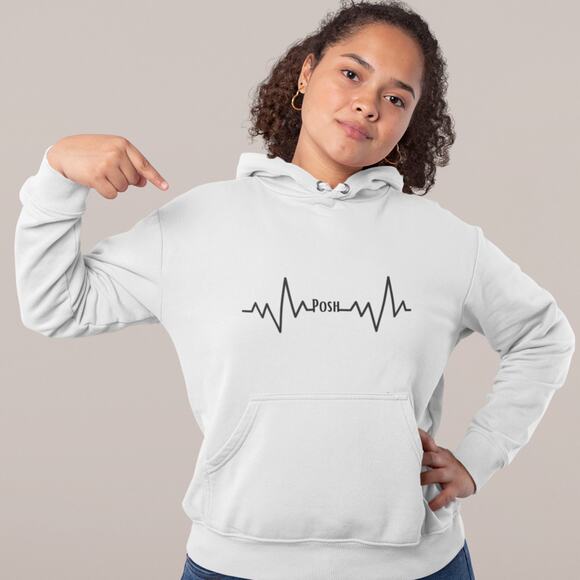 Posh Heartbeat Custom White Black Long Sleeve Graphic Hoodie Sweater Size 2X - Picture 1 of 5